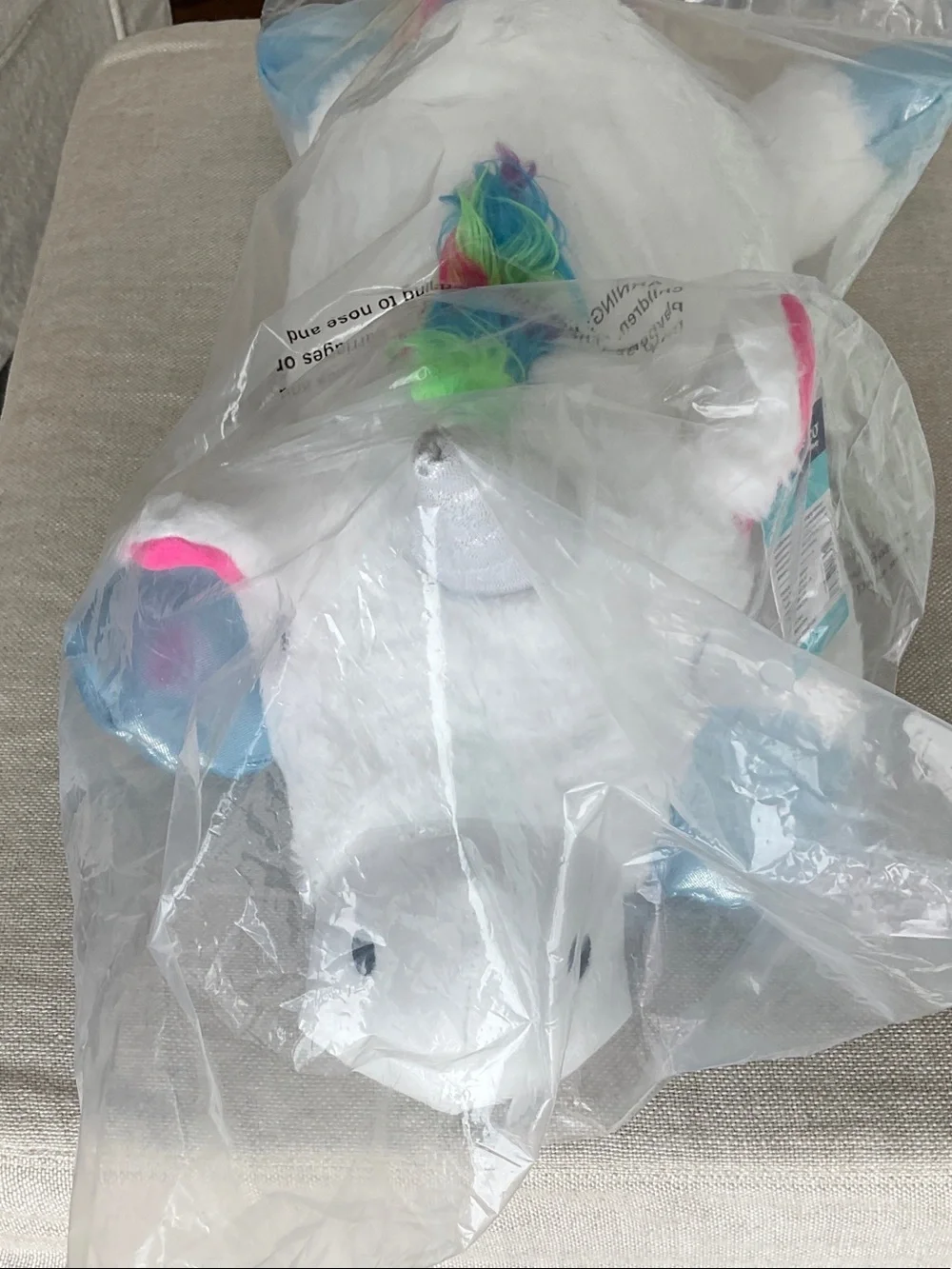 Plush Unicorn Dog Toy - White with Blue Accents